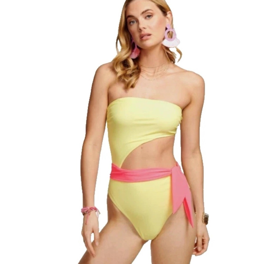 $238 Ramy Brook Gigi Color Block One Piece Swimsuit Women's Size XXL Yellow/Pink